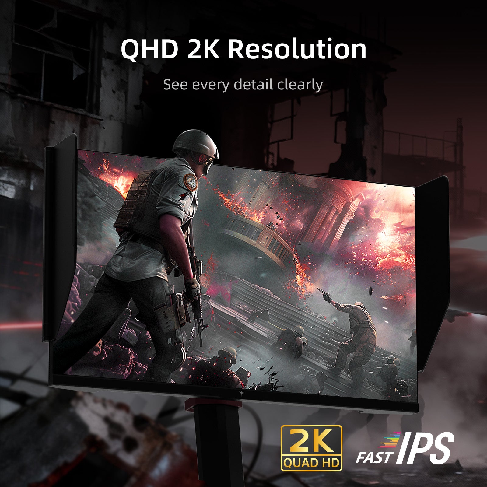 KTC 27-inch 2K 210Hz gaming monitor with shielding hood and adjustable stand