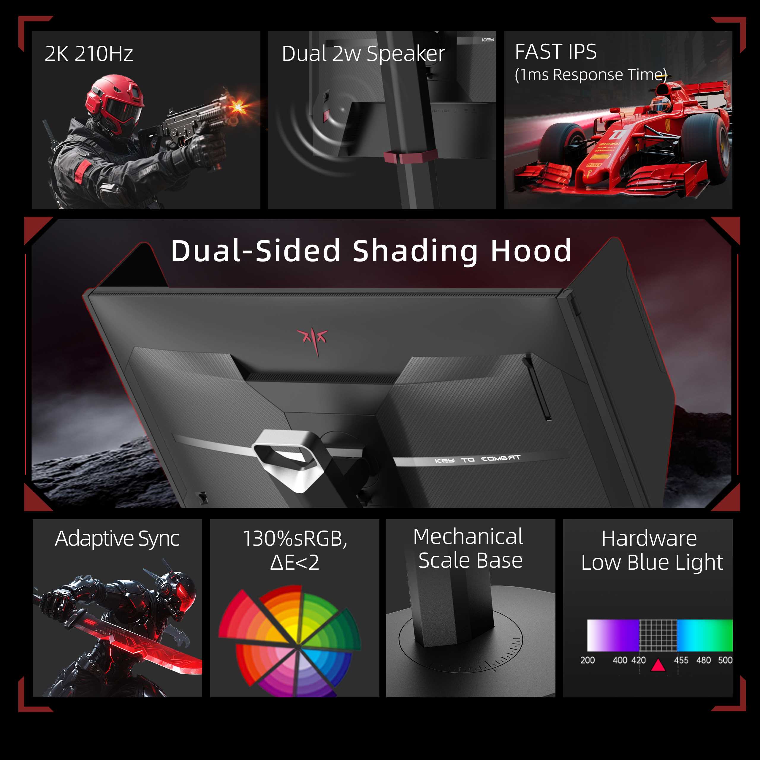 KTC 27-inch 2K gaming monitor with shielding hood and adjustable stand