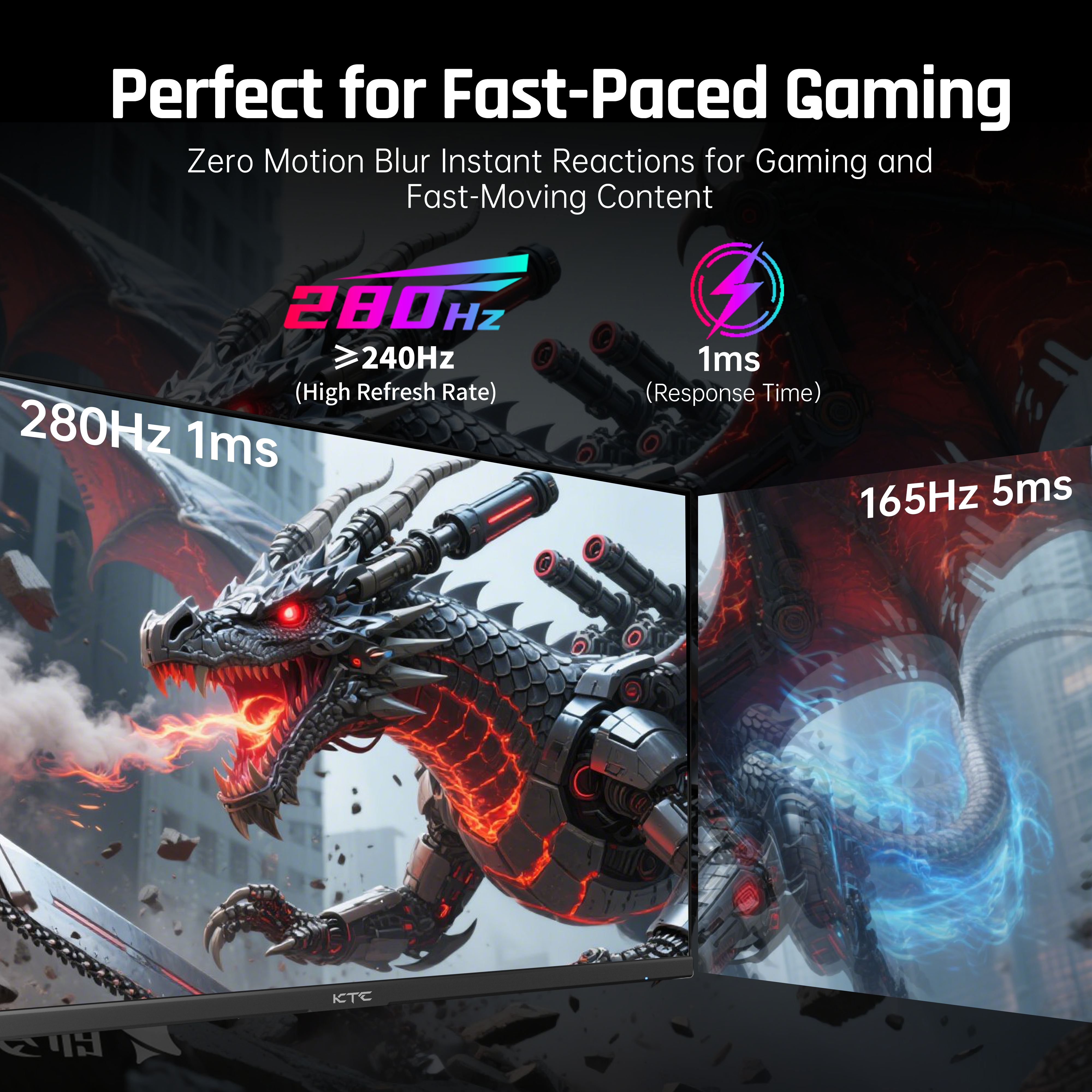 KTC 27-inch FHD gaming monitor with 280Hz refresh rate, Fast VA panel, and slim black bezel