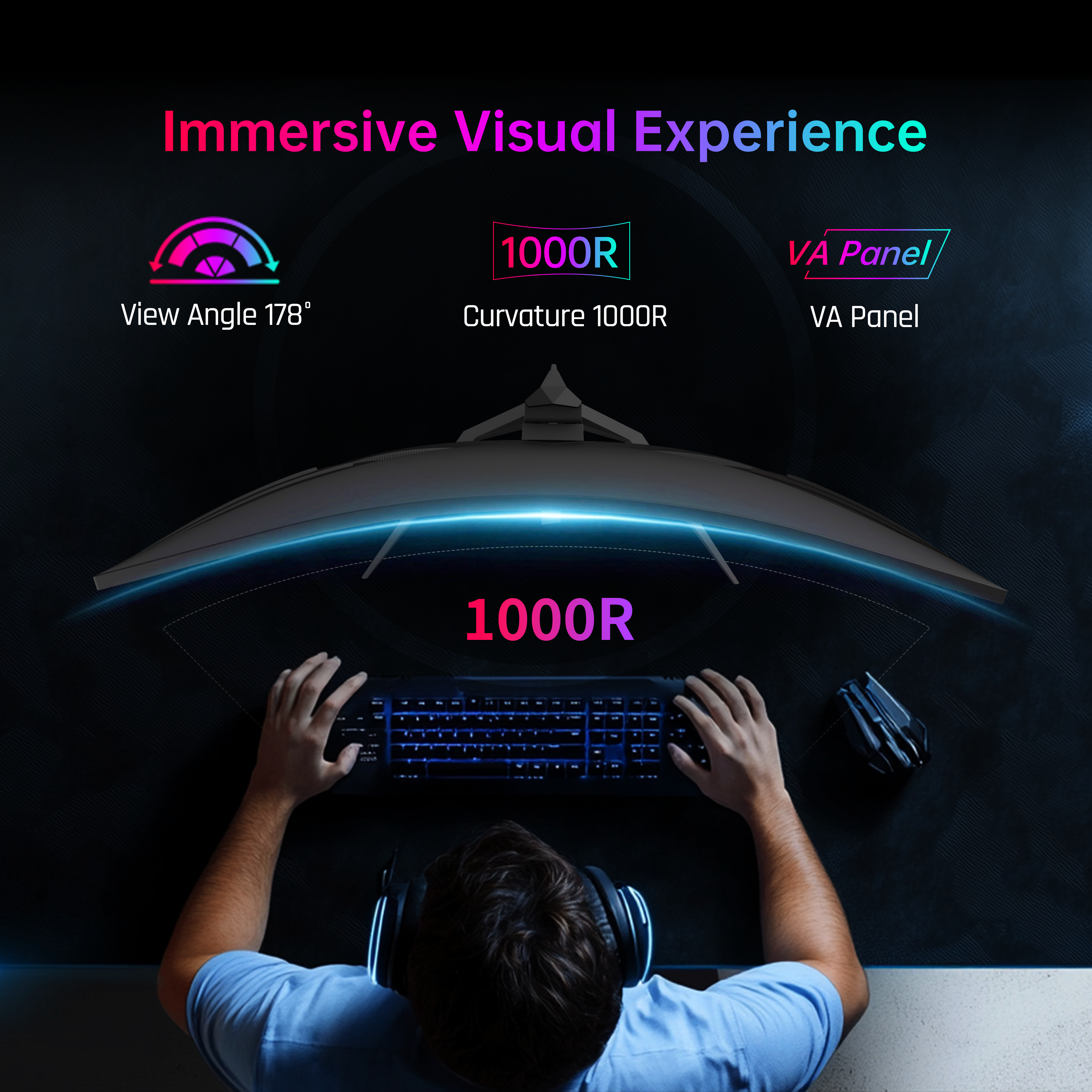 KTC 32-inch 1000R curved gaming monitor feature graphic with 240Hz, 2560x1440, 1ms