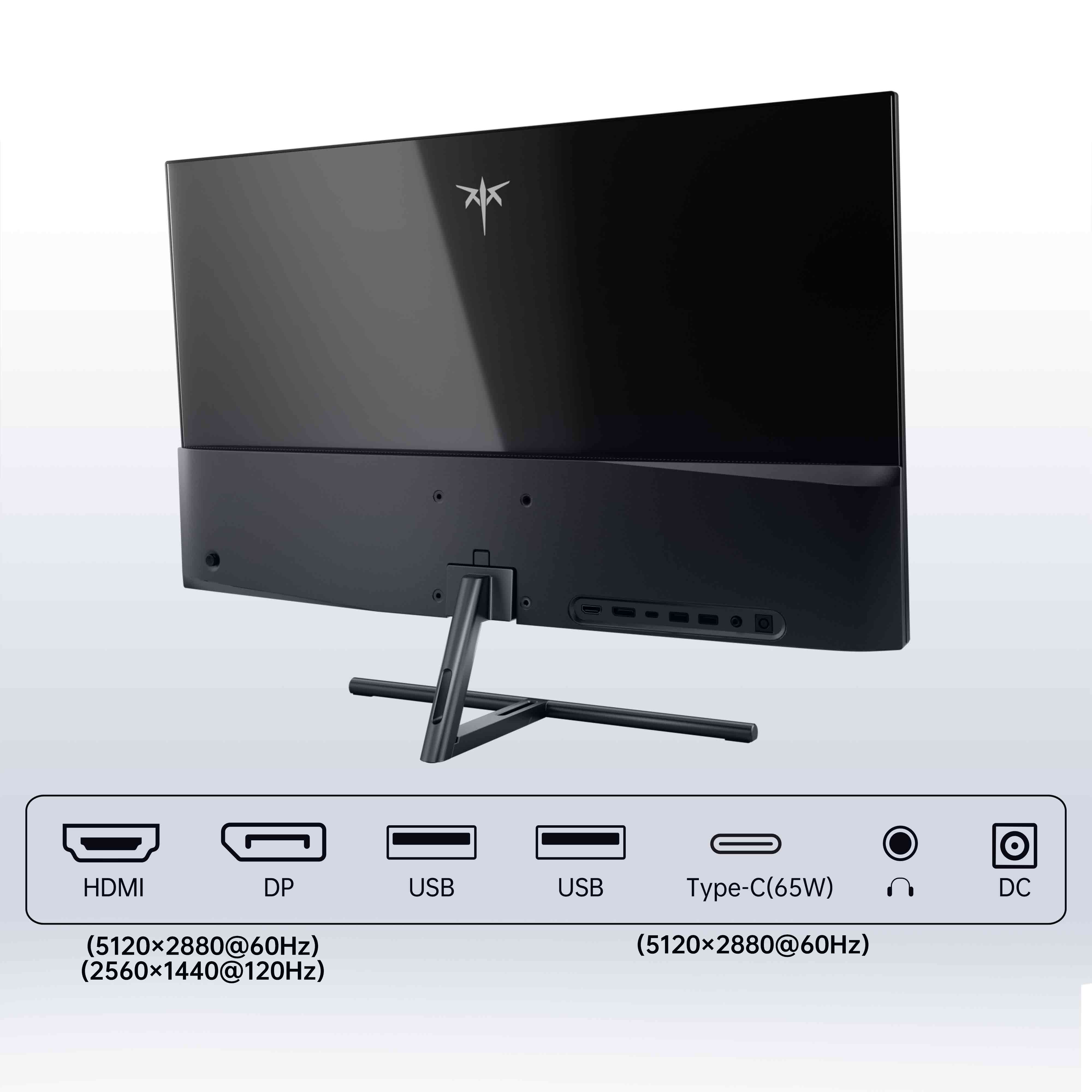 KTC 27-inch slim-bezel monitor displaying a vivid mountain lake landscape