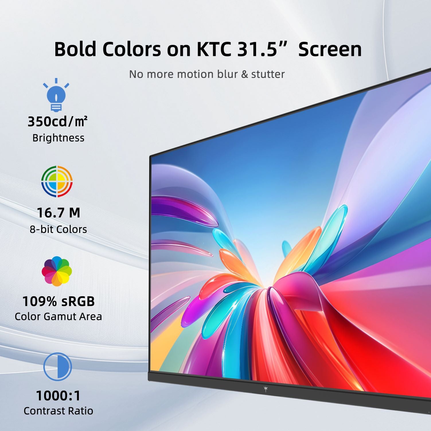 Black KTC 32-inch monitor back view with slim matte design and adjustable stand