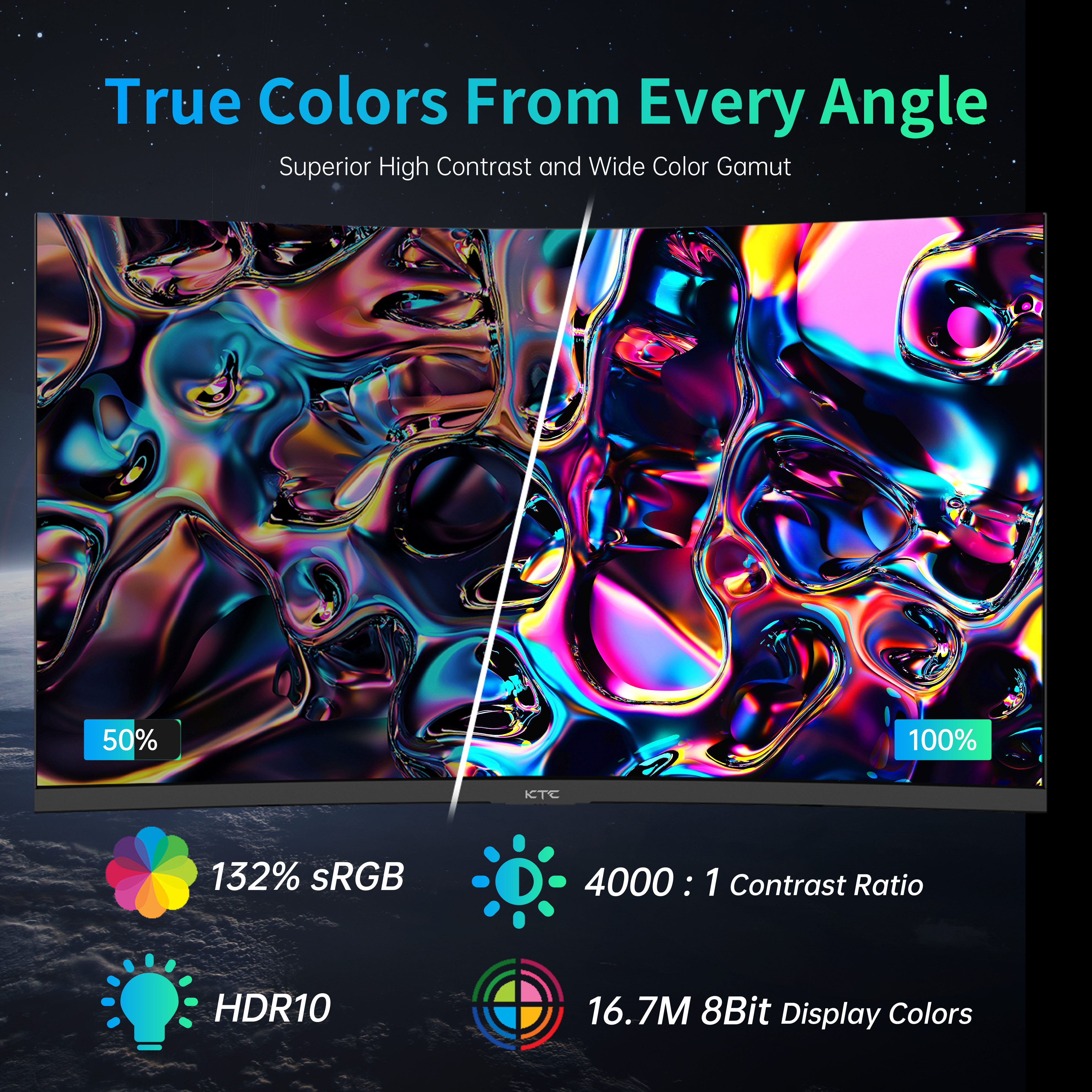 KTC 27-inch 2K curved gaming monitor with 180Hz, 1ms MPRT, HDR10, and 120% sRGB