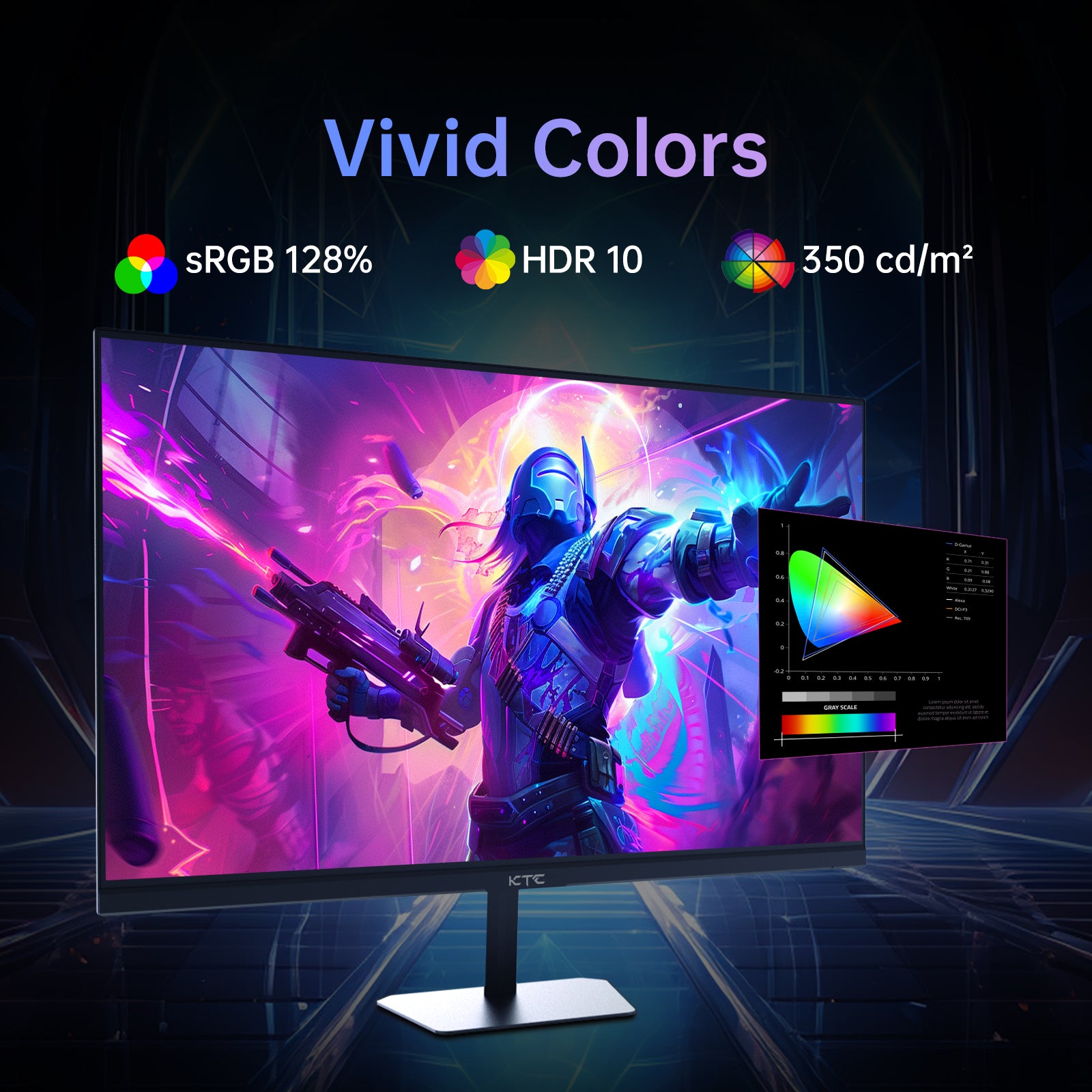 KTC 24.5-inch FHD gaming monitor with slim black bezel and VESA wall-mount support