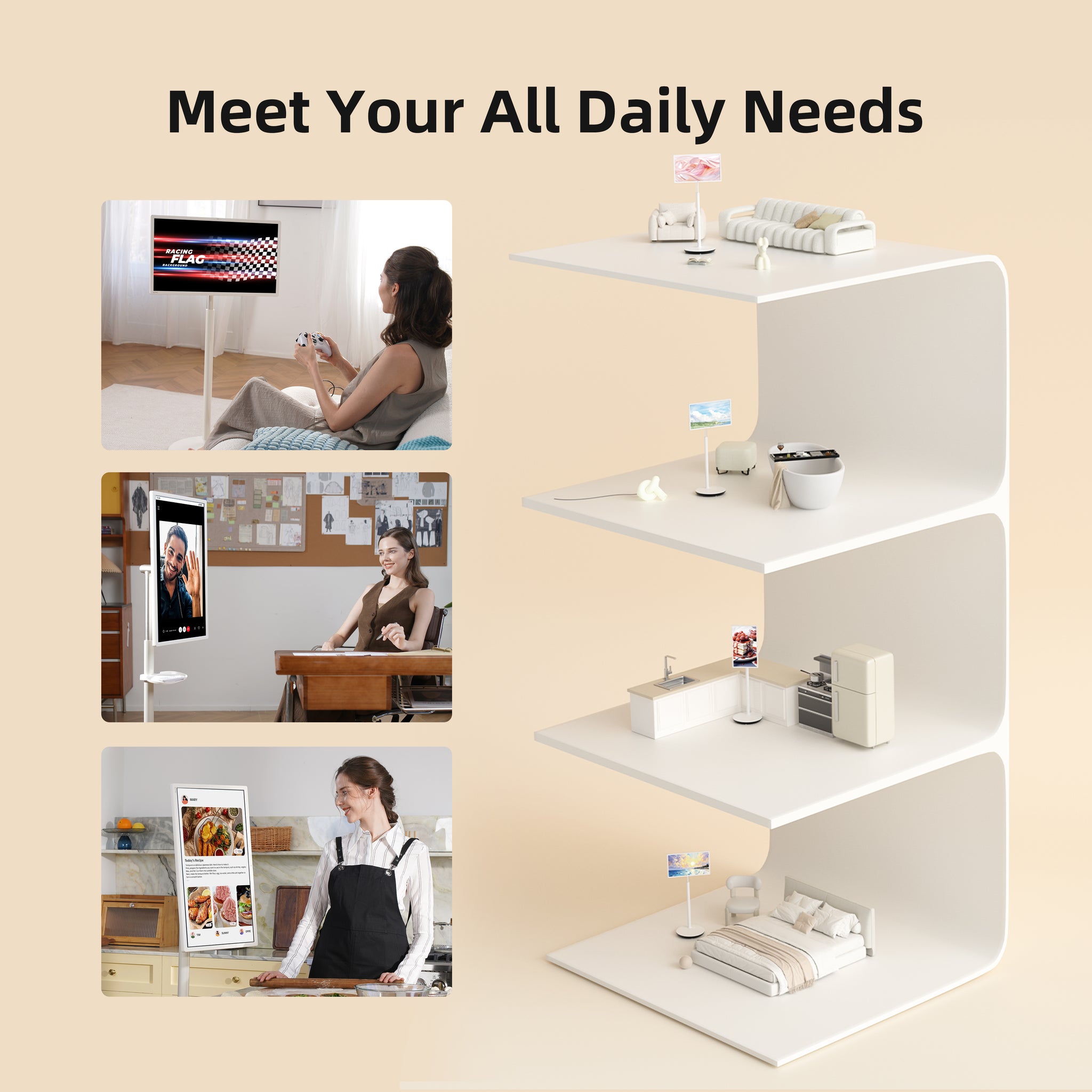 KTC MEGAPAD 27-inch FHD touch monitor on wheeled stand with Android 14 interface