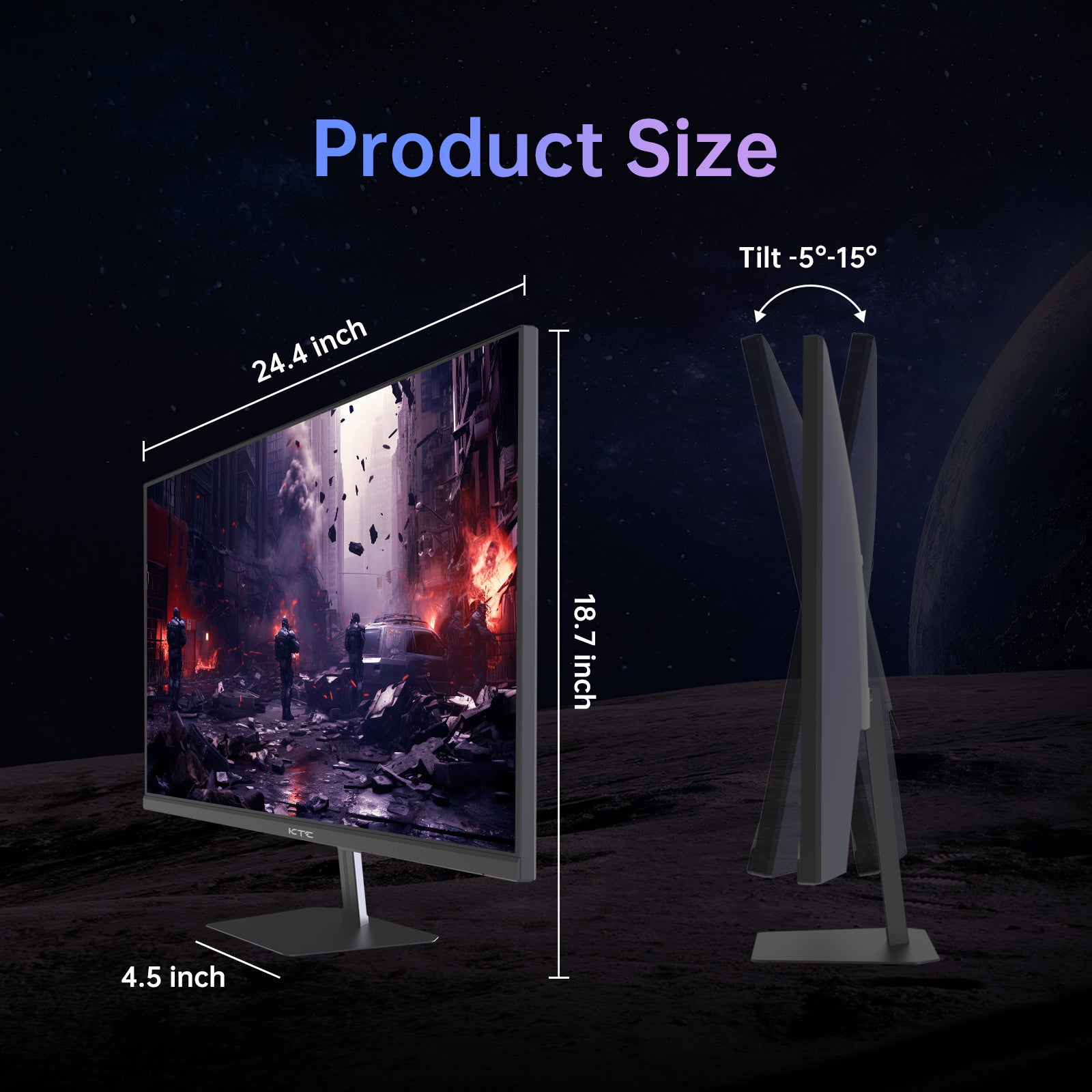 KTC 24.5-inch FHD gaming monitor with slim bezels and racing game display
