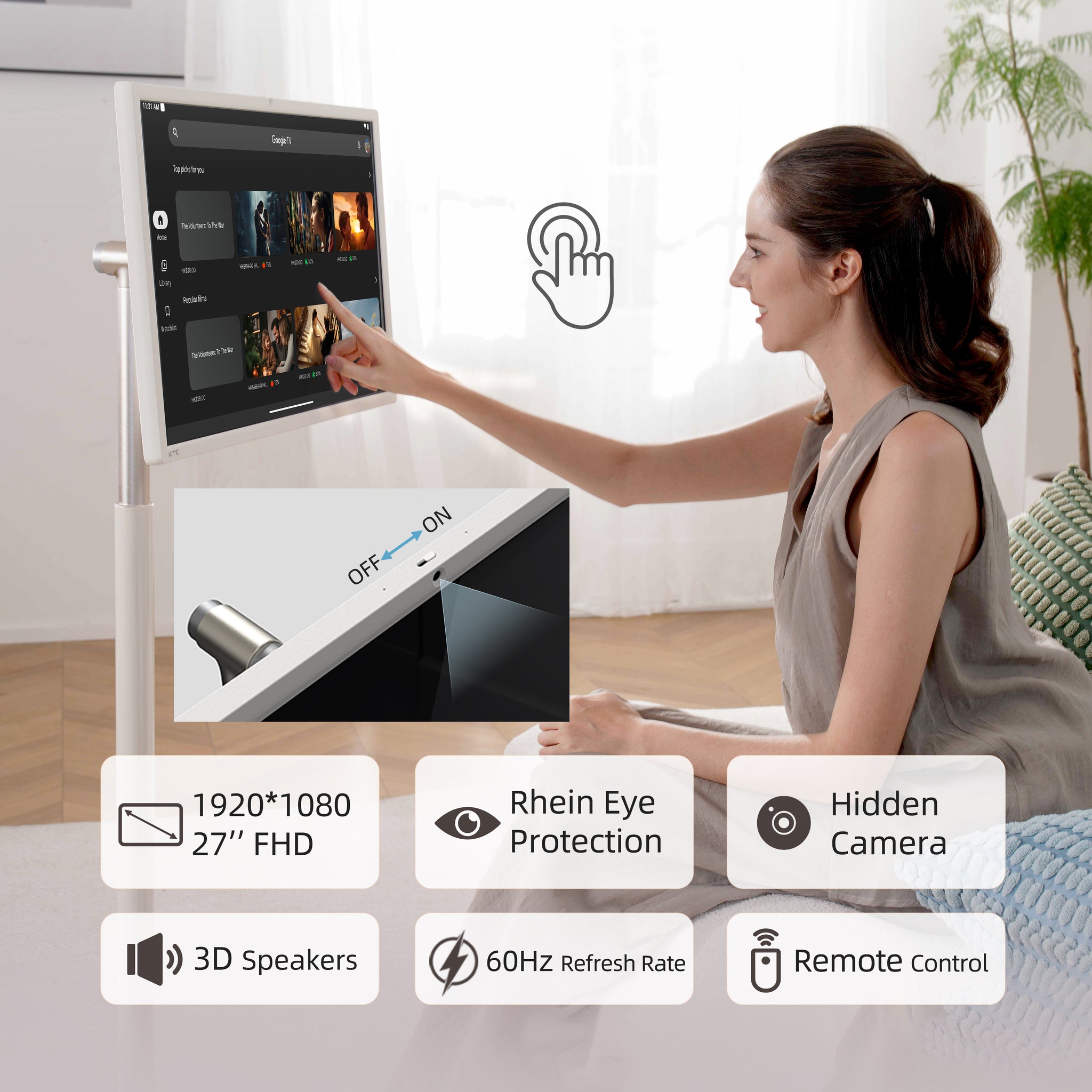 KTC MEGAPAD 27-inch FHD Android 14 smart touch monitor with battery, camera and wheels