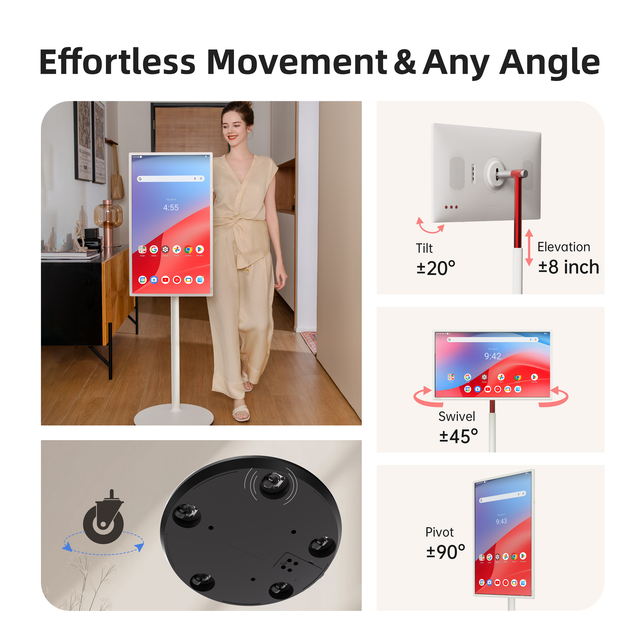 White 32-inch KTC MEGAPAD 4K Android 13 touch monitor in portrait mode