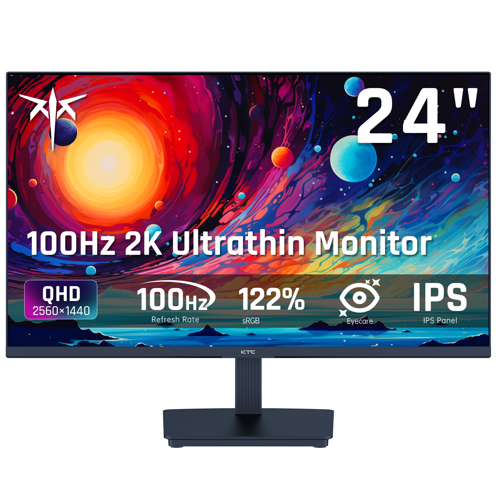 KTC 24-inch 2K IPS monitor with slim bezel, 100Hz refresh rate, and adjustable stand