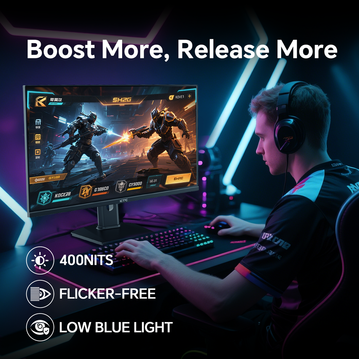 KTC H24T7 24-inch 2K HDR400 gaming monitor with slim bezels and stand