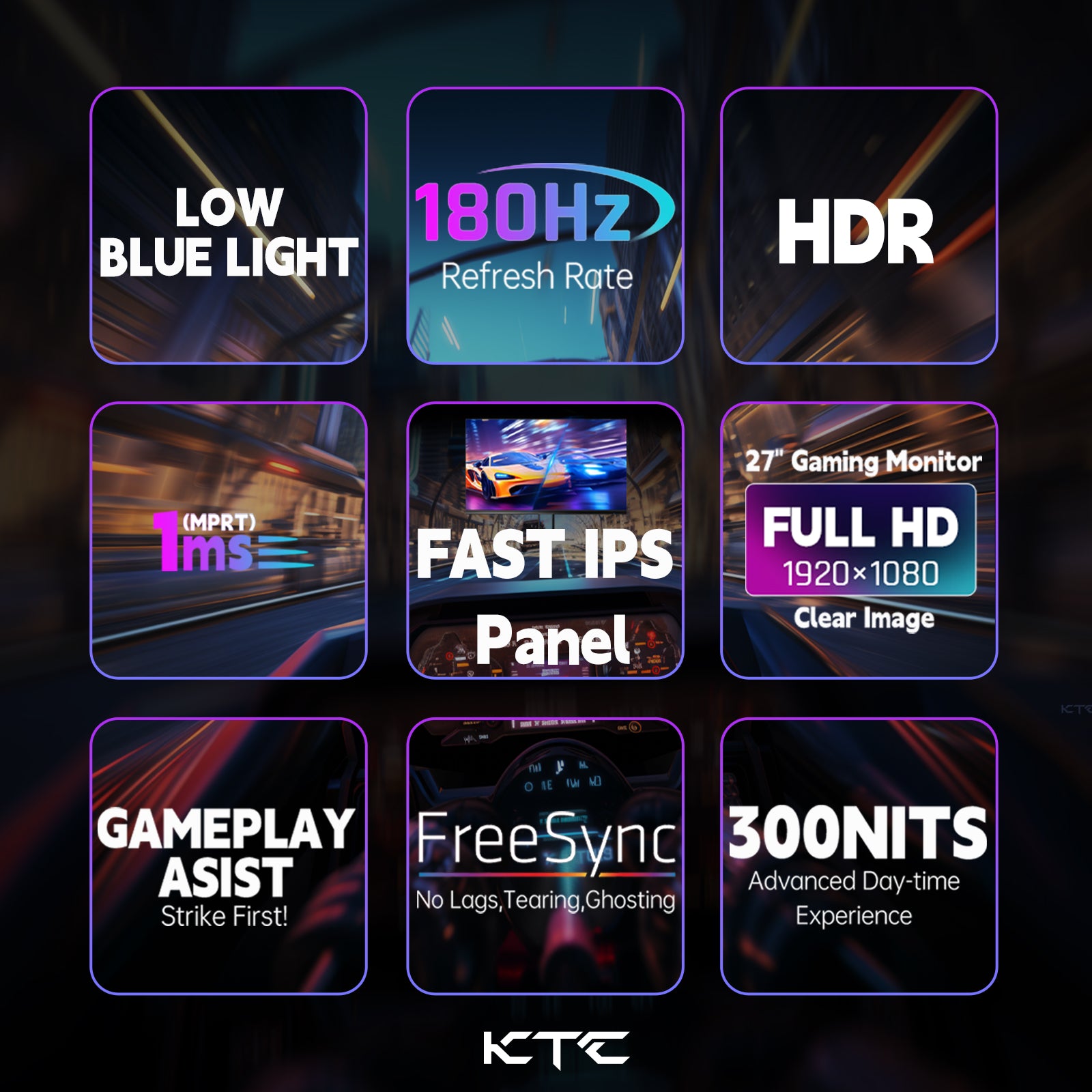 KTC 27-inch FHD gaming monitor with slim bezel, tilt stand, and VESA wall-mount support
