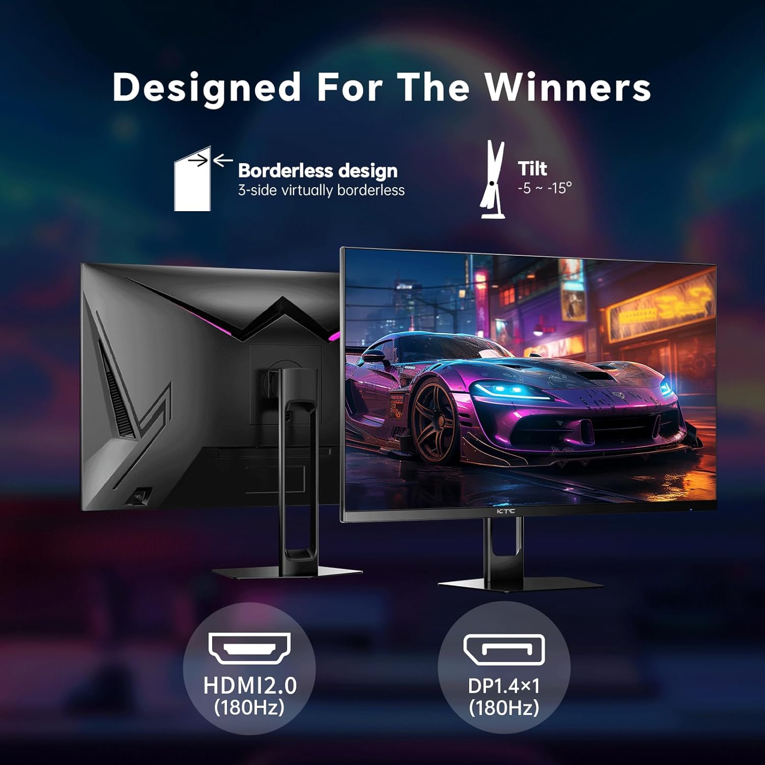 KTC H27F22 monitor rear ports with HDMI 2.0, DisplayPort 1.4, audio and power