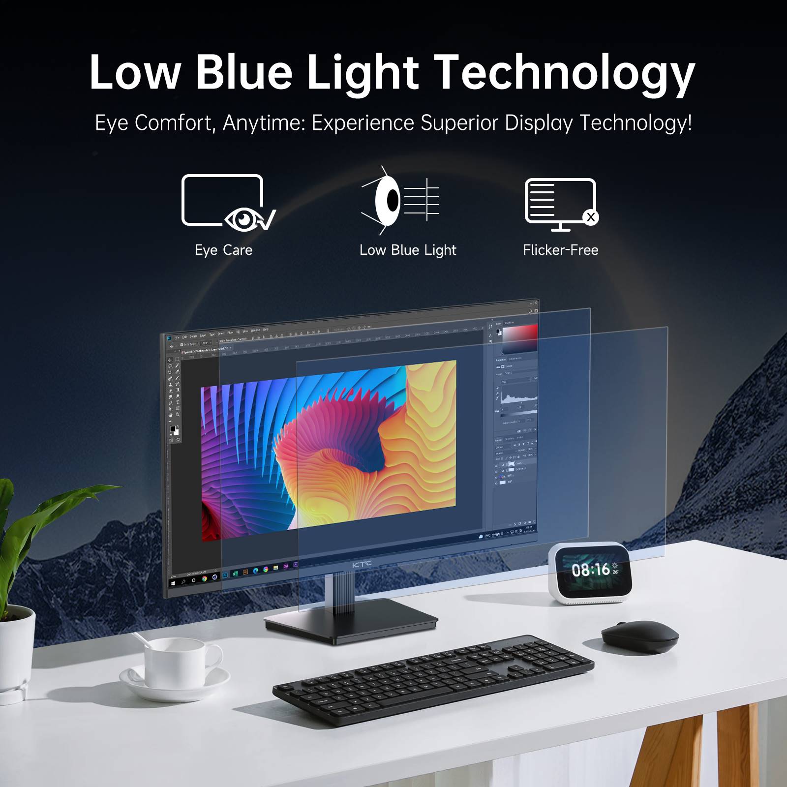 KTC 27-inch 4K IPS monitor with slim bezel and blue stand base