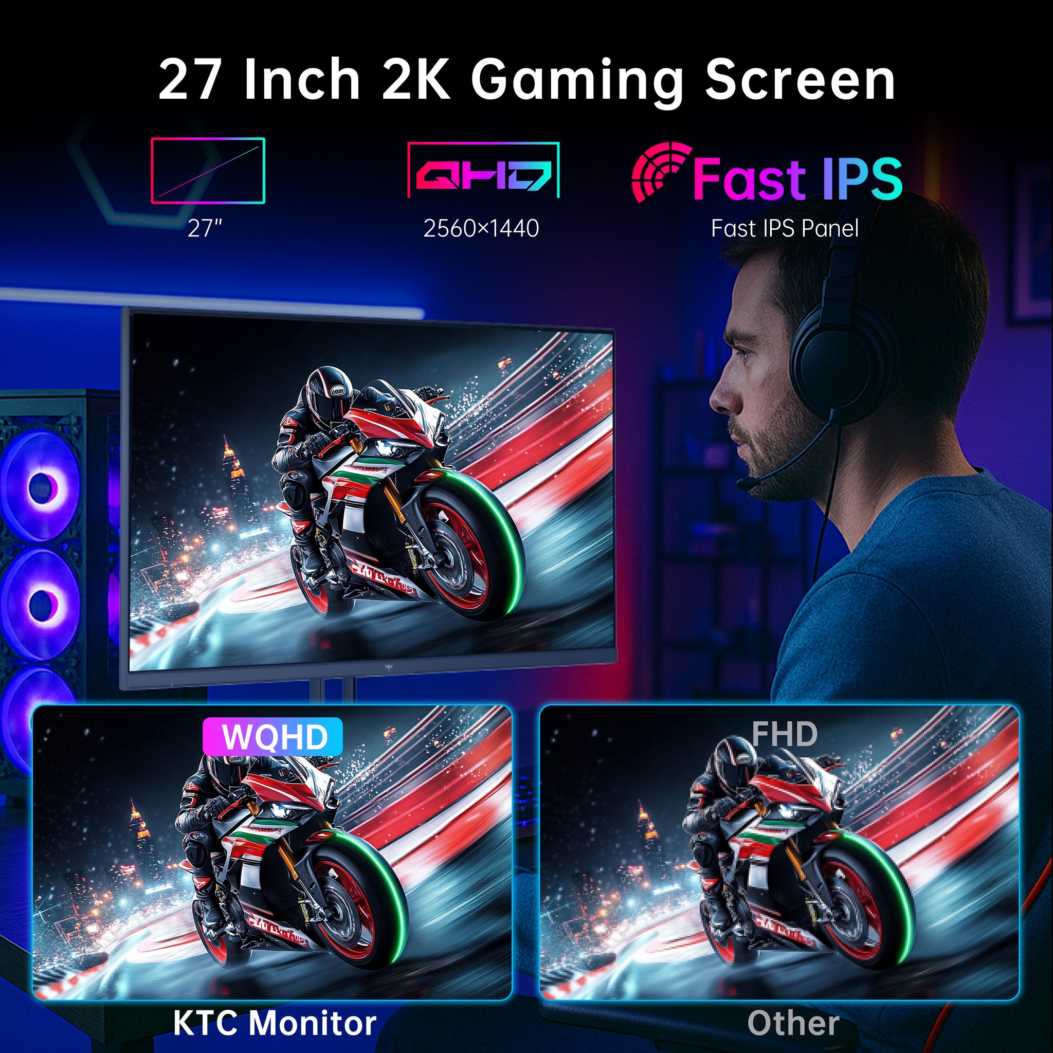KTC 27-inch 2K HDR400 gaming monitor with 210Hz OC, Fast IPS and Adaptive Sync