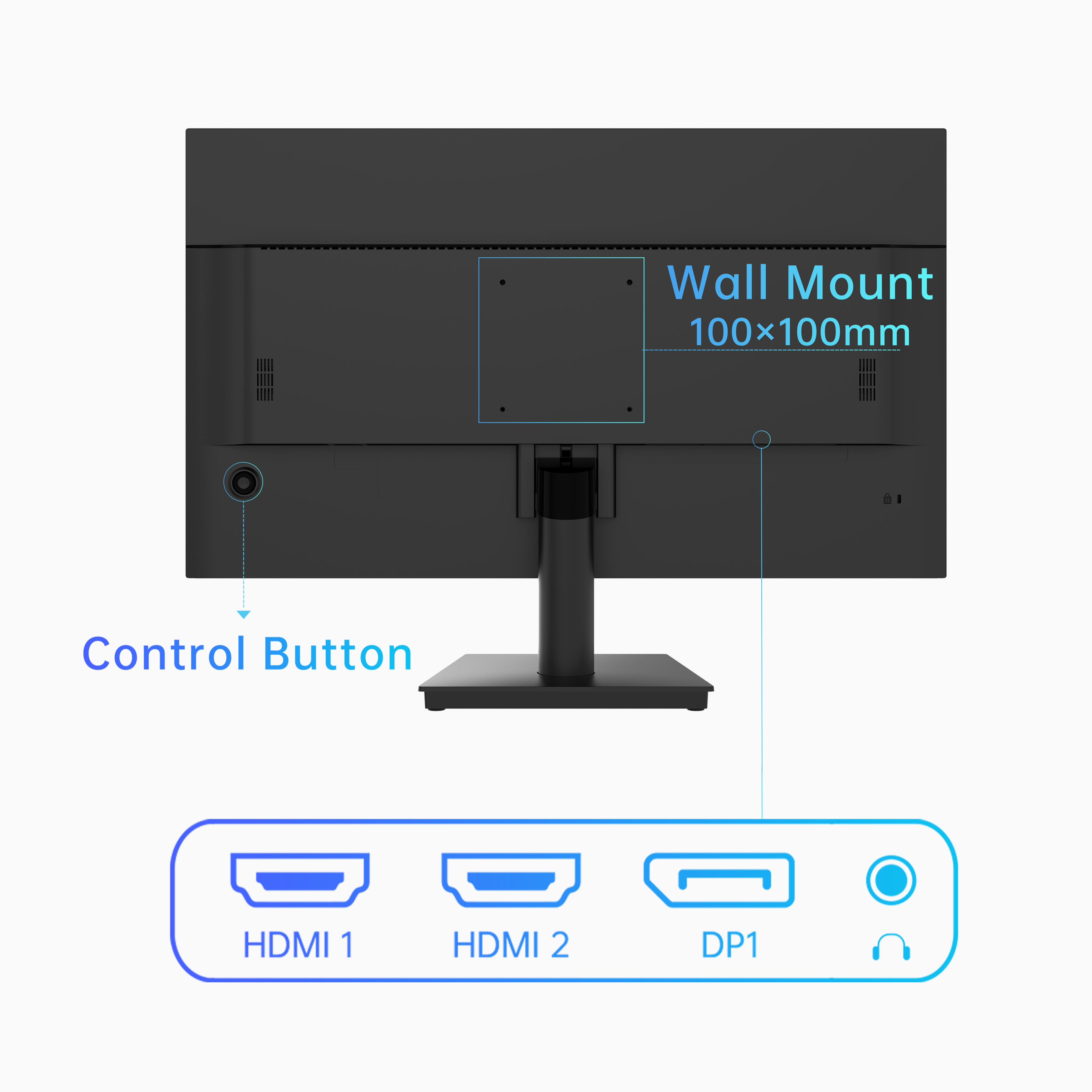 Black KTC monitor stand base with cable-management opening