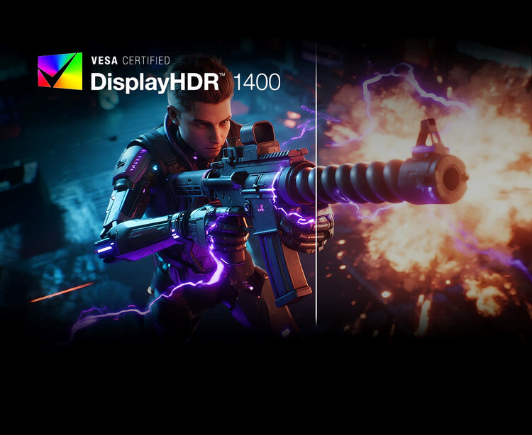 VESA DisplayHDR 1400 certified gaming monitor with peak 1400 nits brightness for premium HDR performance