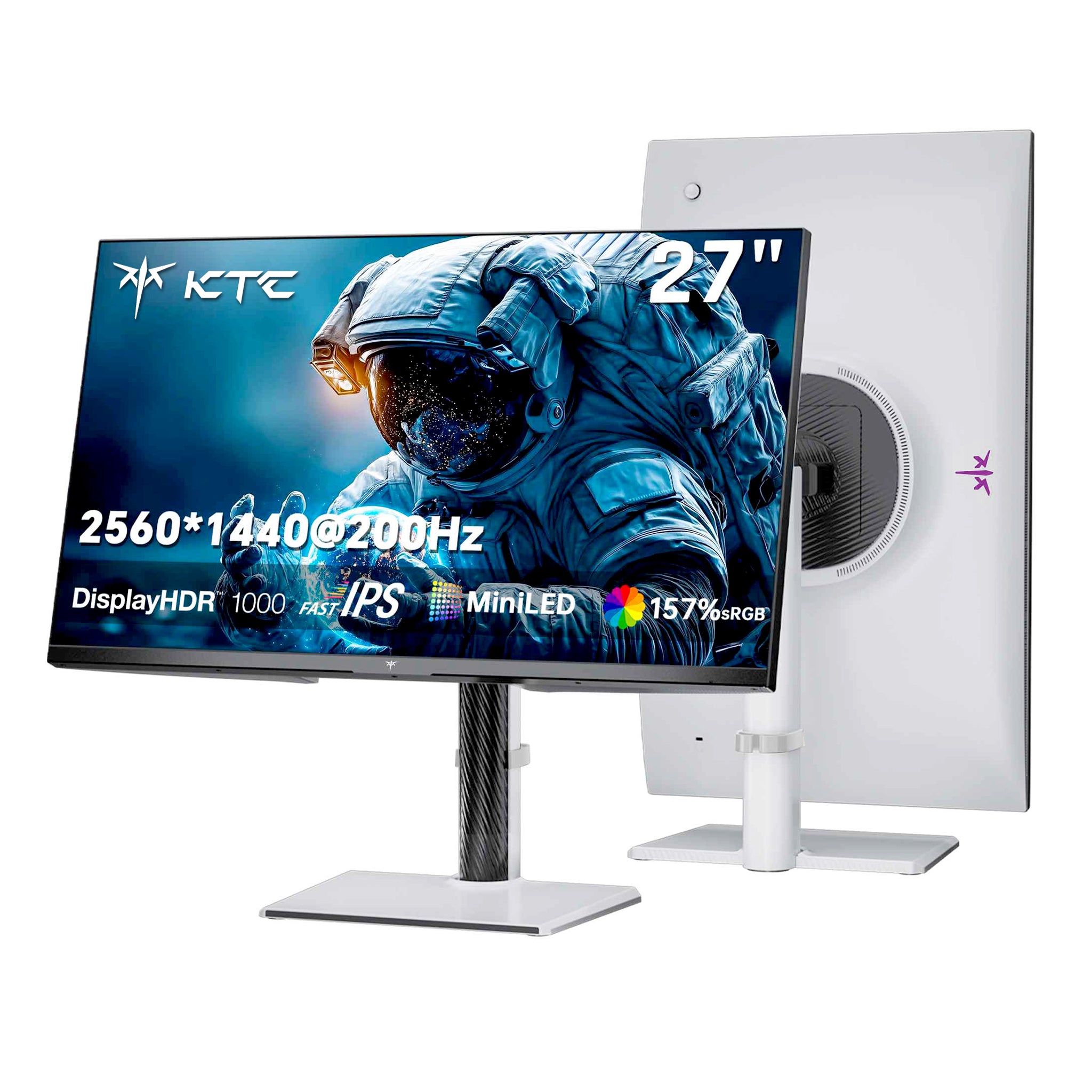 White KTC Mini LED 27-inch gaming monitor with HDR1000, 200Hz, and 2K display
