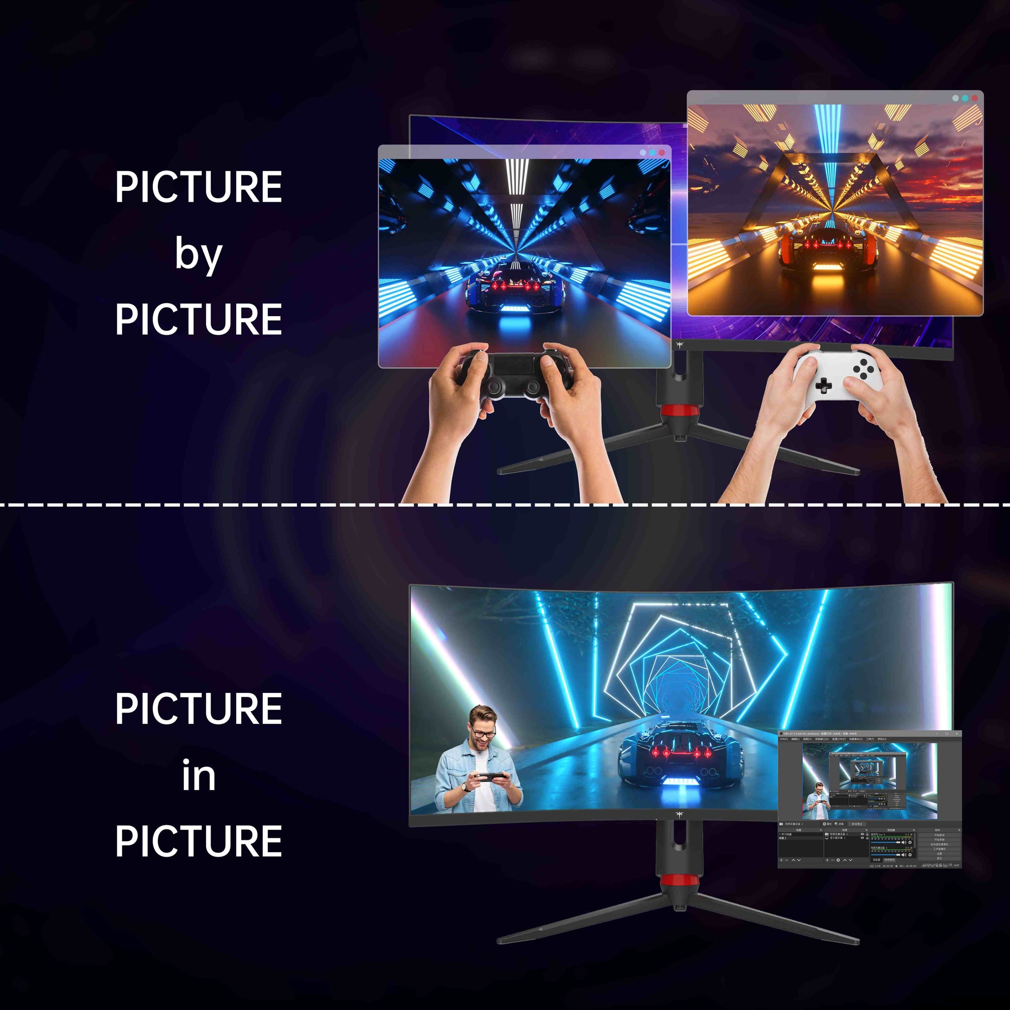 KTC 34-inch curved gaming monitor with PIP and PBP split-screen display