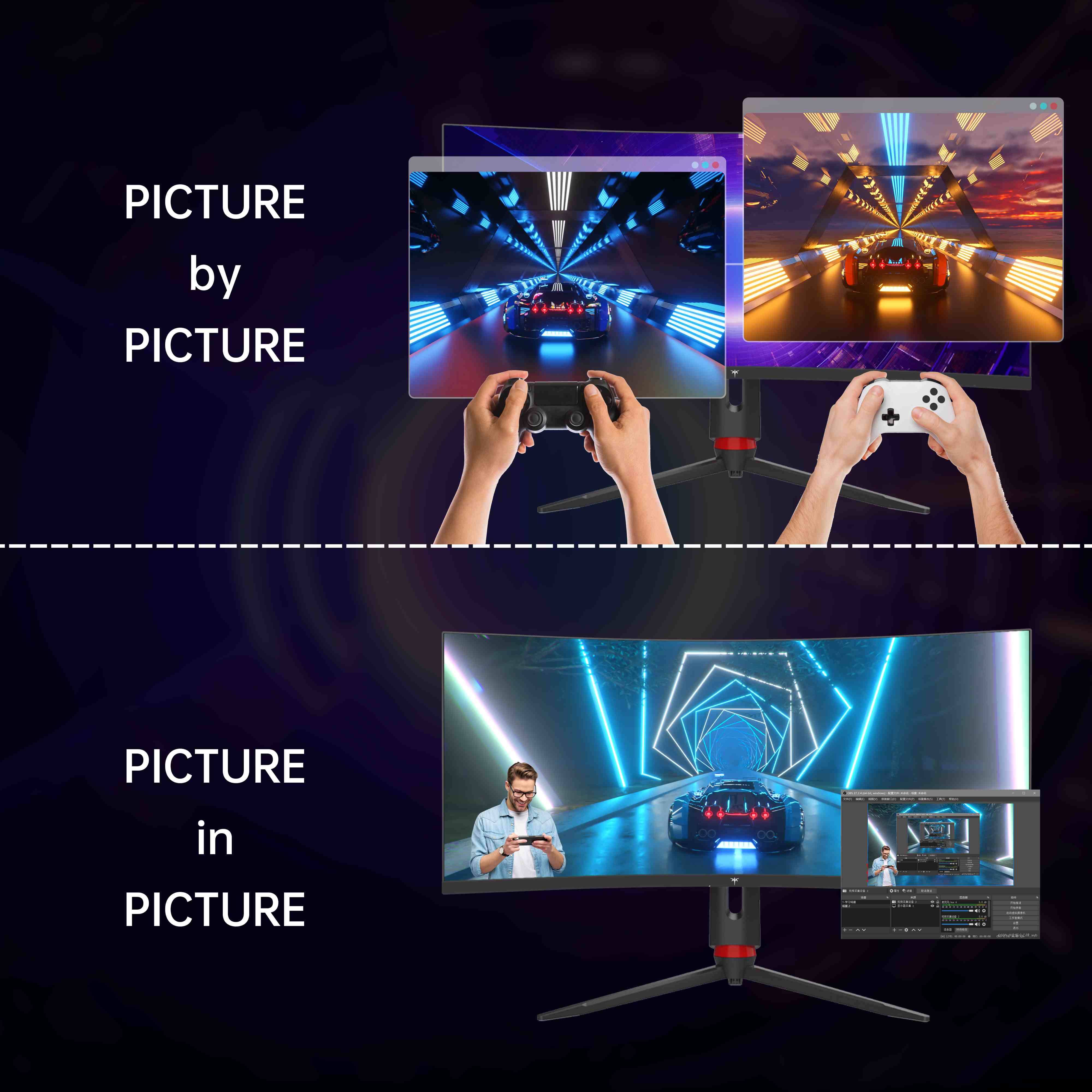 KTC 34-inch curved gaming monitor with PIP and PBP split-screen display